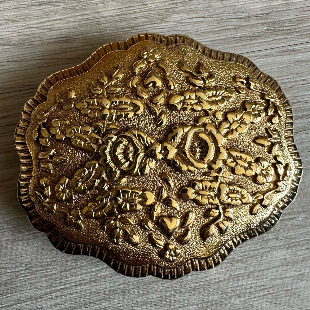 Vintage Dotty Smith Solid Gold Tone Metal Ornate Floral Design Belt Buckle